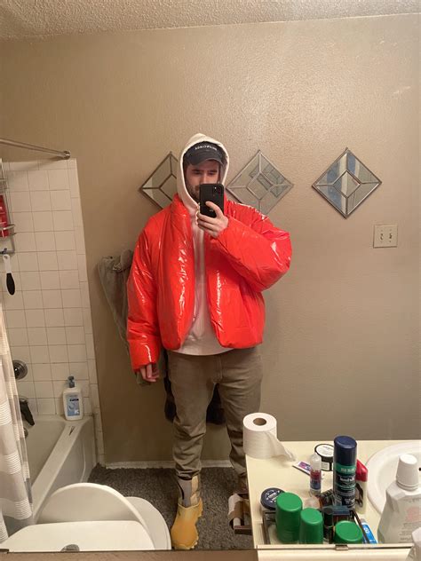 yeezy gap red jacket goat